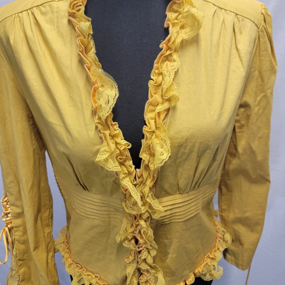 Y2k Yellow Poetry Clothing Co Women's Juniors Cottage Core Lace 2000s Blouse